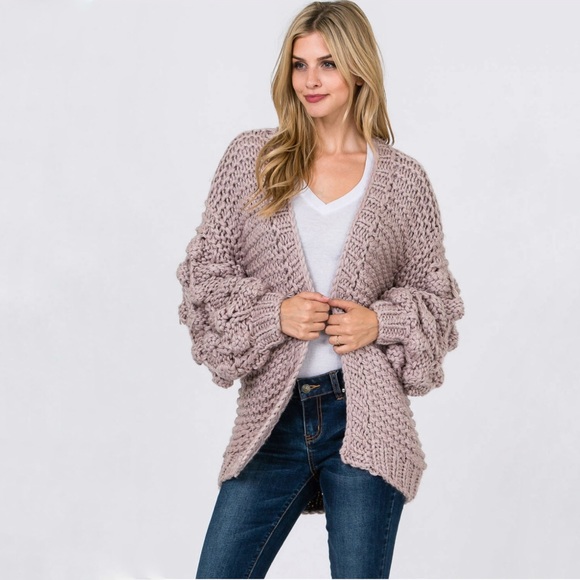 Handmade Cable Knit Chunky Open Cardigan Sweater - Picture 4 of 8